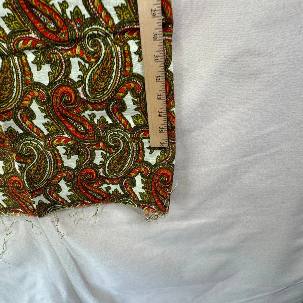 Loomskill Vintage Paisley Fabric 1 Yard Orange Green Retro Boho Mid Century